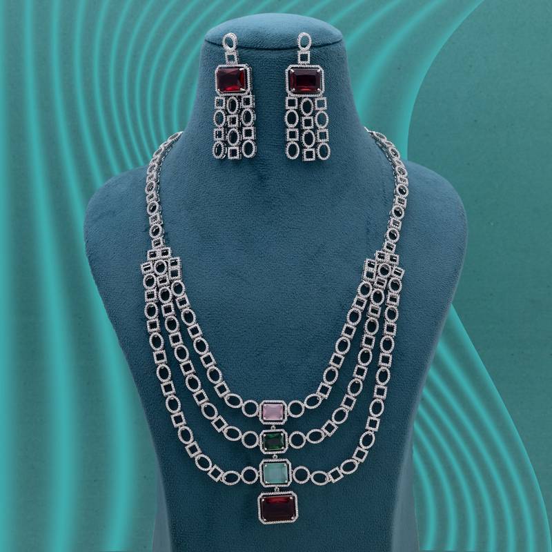 Multi color american diamond necklace set