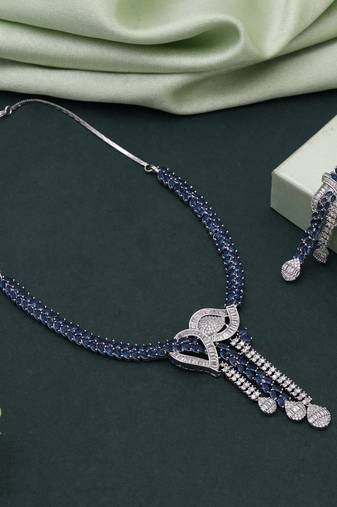 Blue color american diamond necklace set