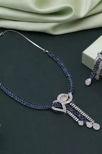 Blue color american diamond necklace set