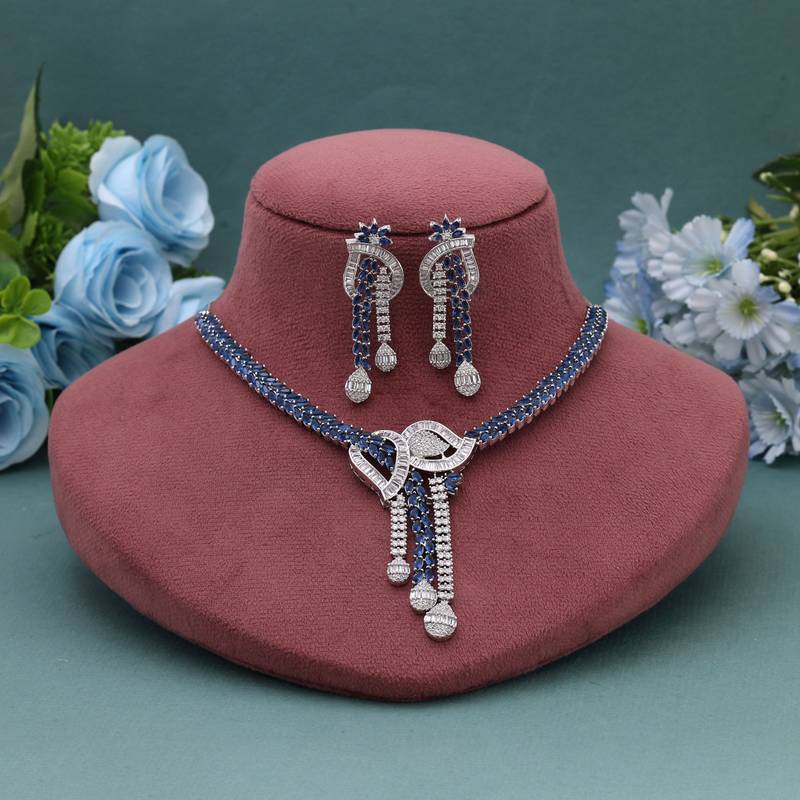 Blue color american diamond necklace set
