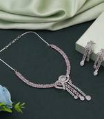 Pink color american diamond necklace set