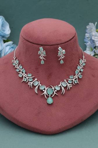 Pista green color american diamond necklace set