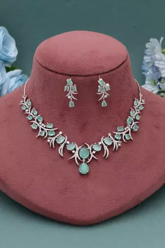 Pista green color american diamond necklace set