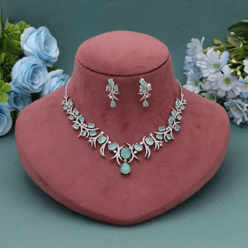 Pista green color american diamond necklace set