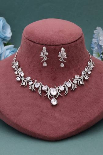 Silver color american diamond necklace set