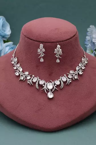 Silver color american diamond necklace set
