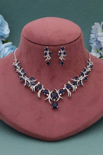 Blue color american diamond necklace set