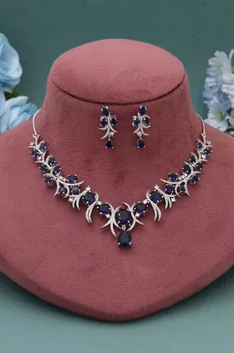 Blue color american diamond necklace set