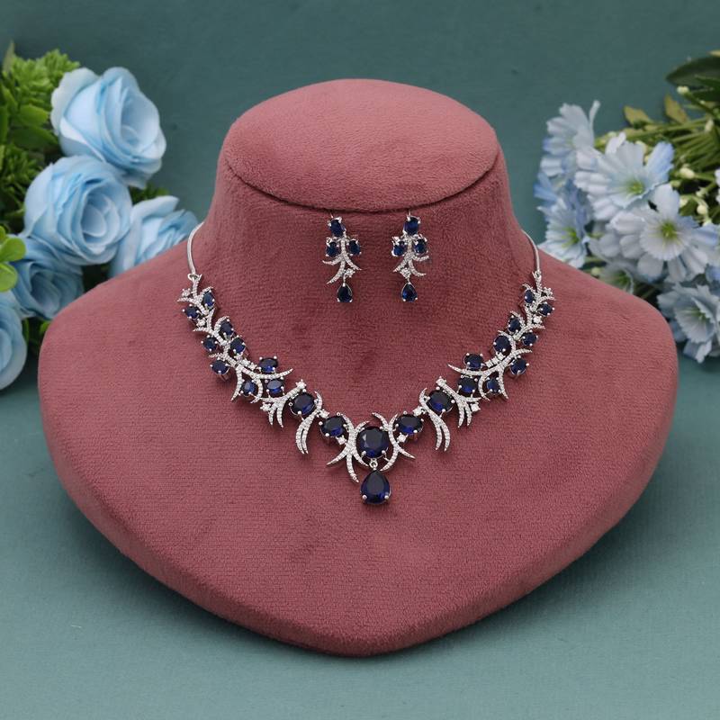 Blue color american diamond necklace set