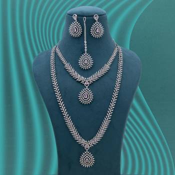 Pink color american diamond necklace set 1