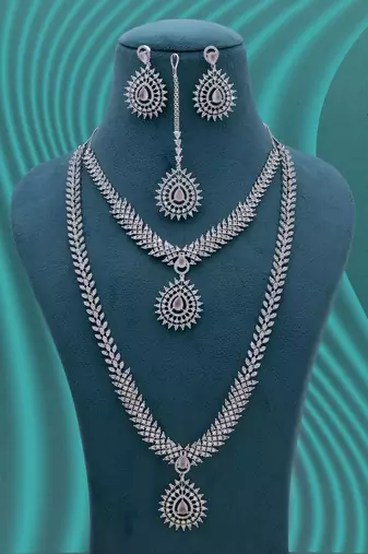 Pink color american diamond necklace set