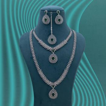 Green color american diamond necklace set 1