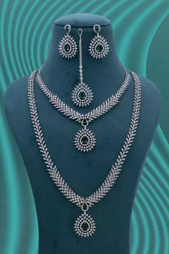 Green color american diamond necklace set