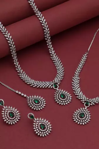 Green color american diamond necklace set