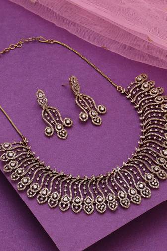 Gold color american diamond necklace set