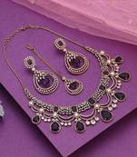Purple color american diamond necklace set
