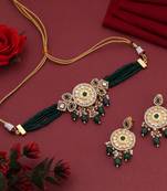 Green color choker american diamond necklace set