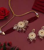 Maroon color choker american diamond necklace set