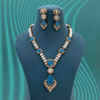 Firozi color long american diamond necklace set 1