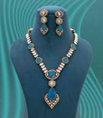 Firozi color long american diamond necklace set