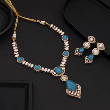 Firozi color long american diamond necklace set 2