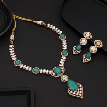 Light green color long american diamond necklace set 2