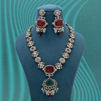 Multi color long american diamond necklace set 1