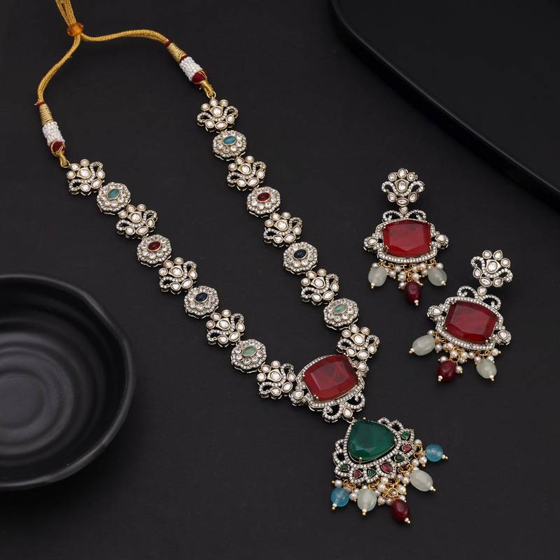 Multi color long american diamond necklace set