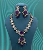 Purple color long american diamond necklace set