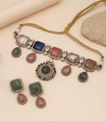 Multi color choker american diamond necklace set