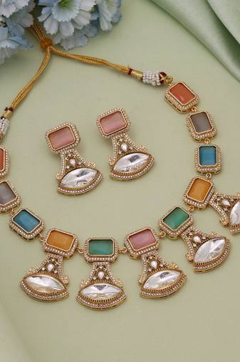 Multi color american diamond necklace set