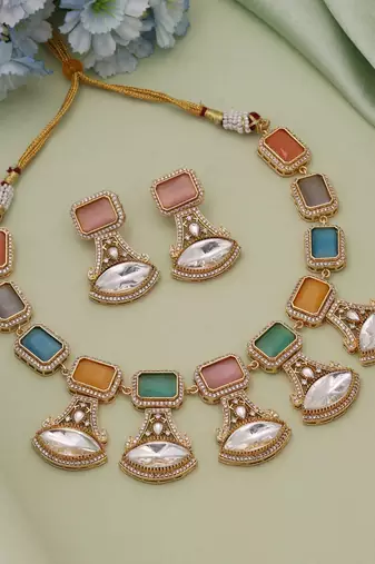 Multi color american diamond necklace set