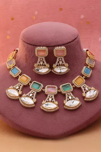 Multi color american diamond necklace set