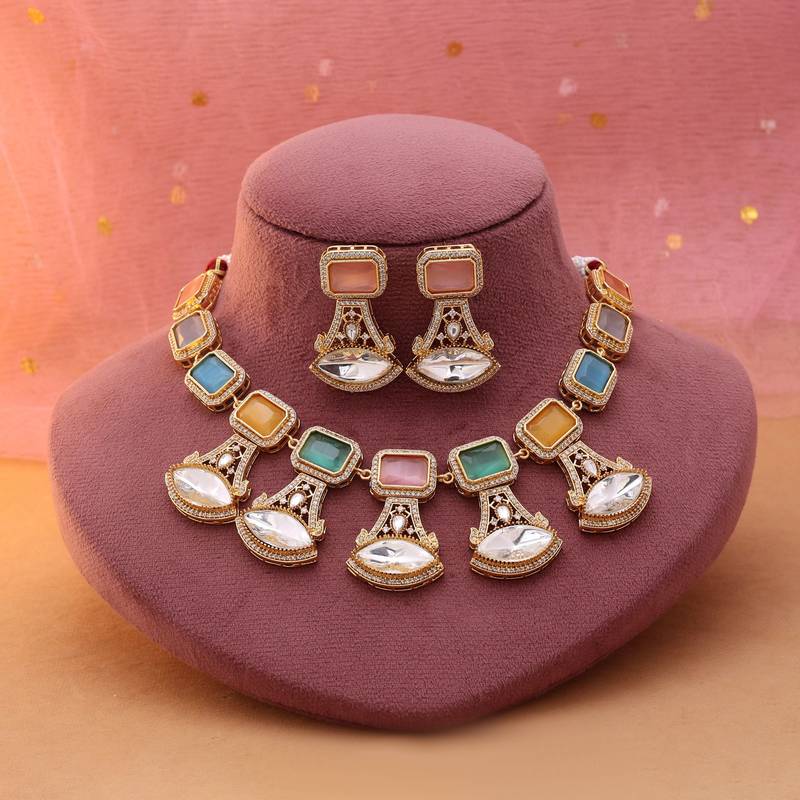 Multi color american diamond necklace set