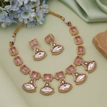 Pink color american diamond necklace set 1