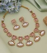 Pink color american diamond necklace set
