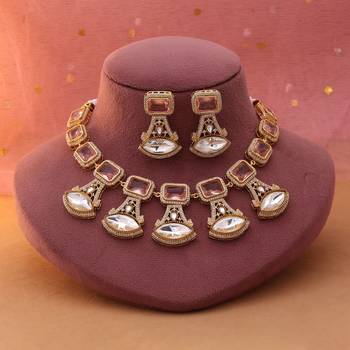 Pink color american diamond necklace set 2