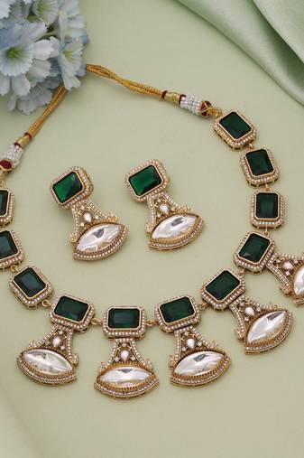 Green color american diamond necklace set