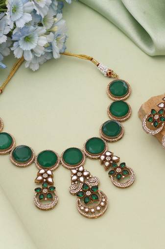 Green color american diamond necklace set
