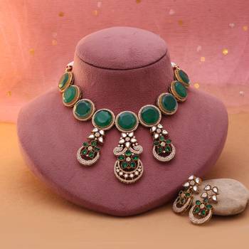Green color american diamond necklace set 2
