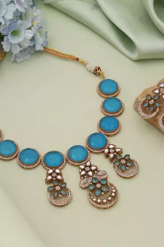 Firozi color american diamond necklace set