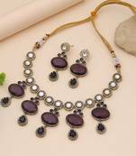Purple color american diamond necklace set
