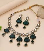 Green color american diamond necklace set