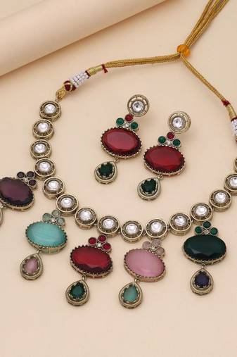 Multi color american diamond necklace set