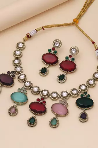 Multi color american diamond necklace set
