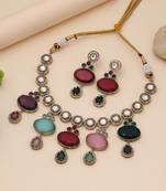 Multi color american diamond necklace set