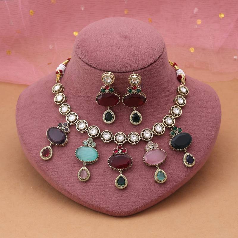 Multi color american diamond necklace set