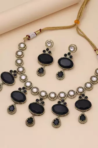 Black color american diamond necklace set