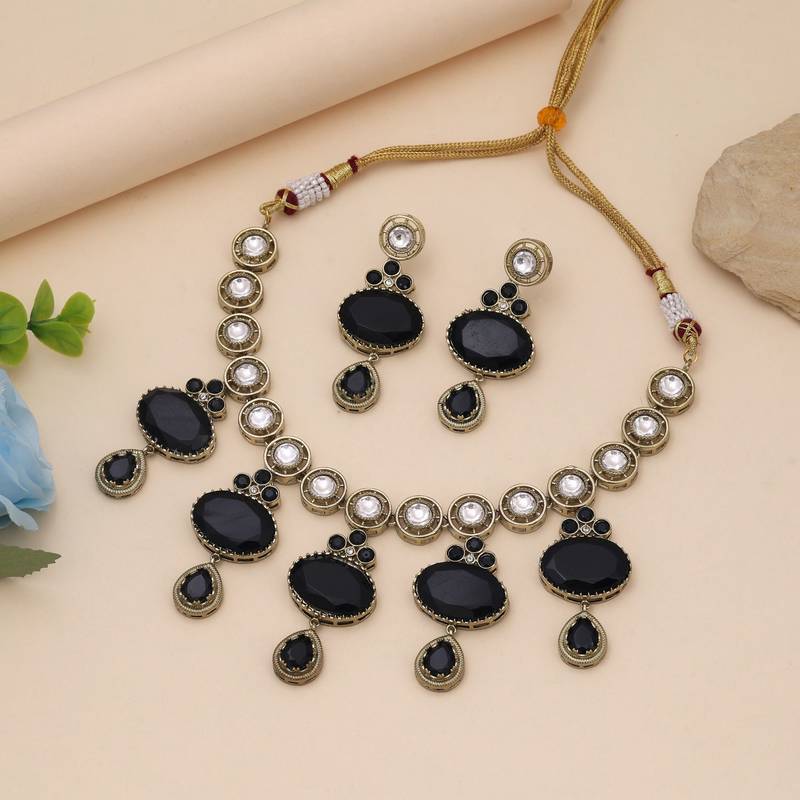 Black color american diamond necklace set