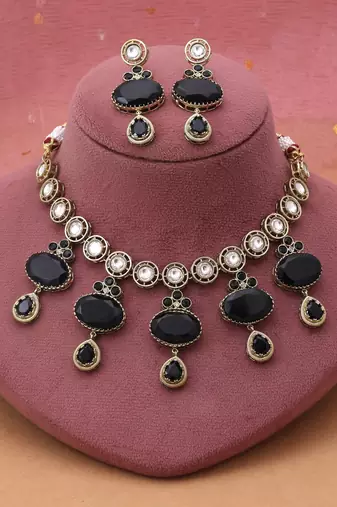 Black color american diamond necklace set